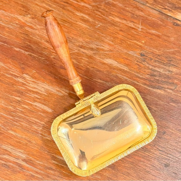 Vintage Italian 24kt Gold Plated Silent Butler Crumb Catcher with Wood Handle - Picture 10 of 12